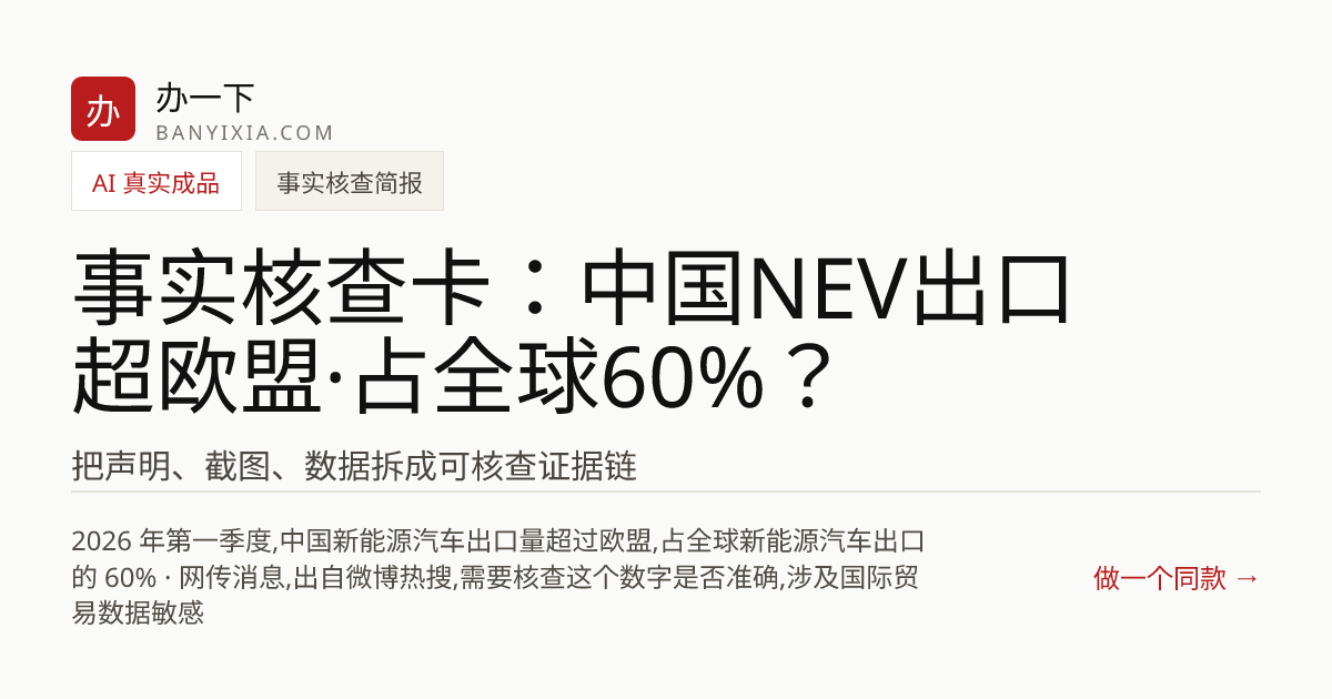 事实核查卡：中国NEV出口超欧盟·占全球60%？ 成品封面